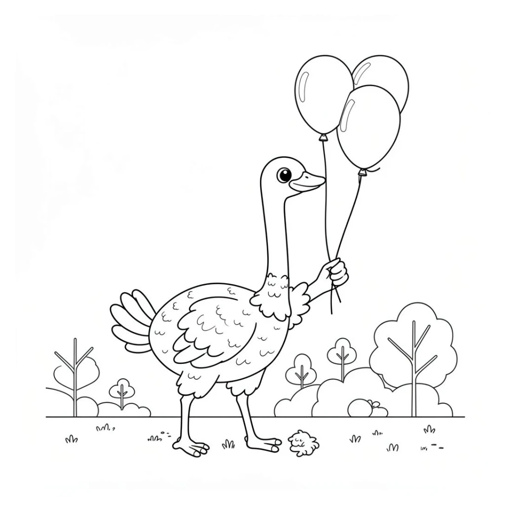 Desenho de Avestruz segurando um balão colorido para colorir e imprimir grátis