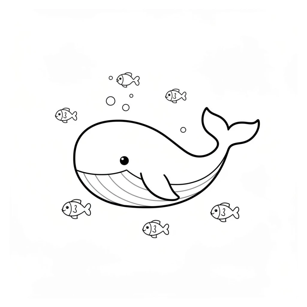 Desenho de Baleia E Peixes para colorir e imprimir grátis