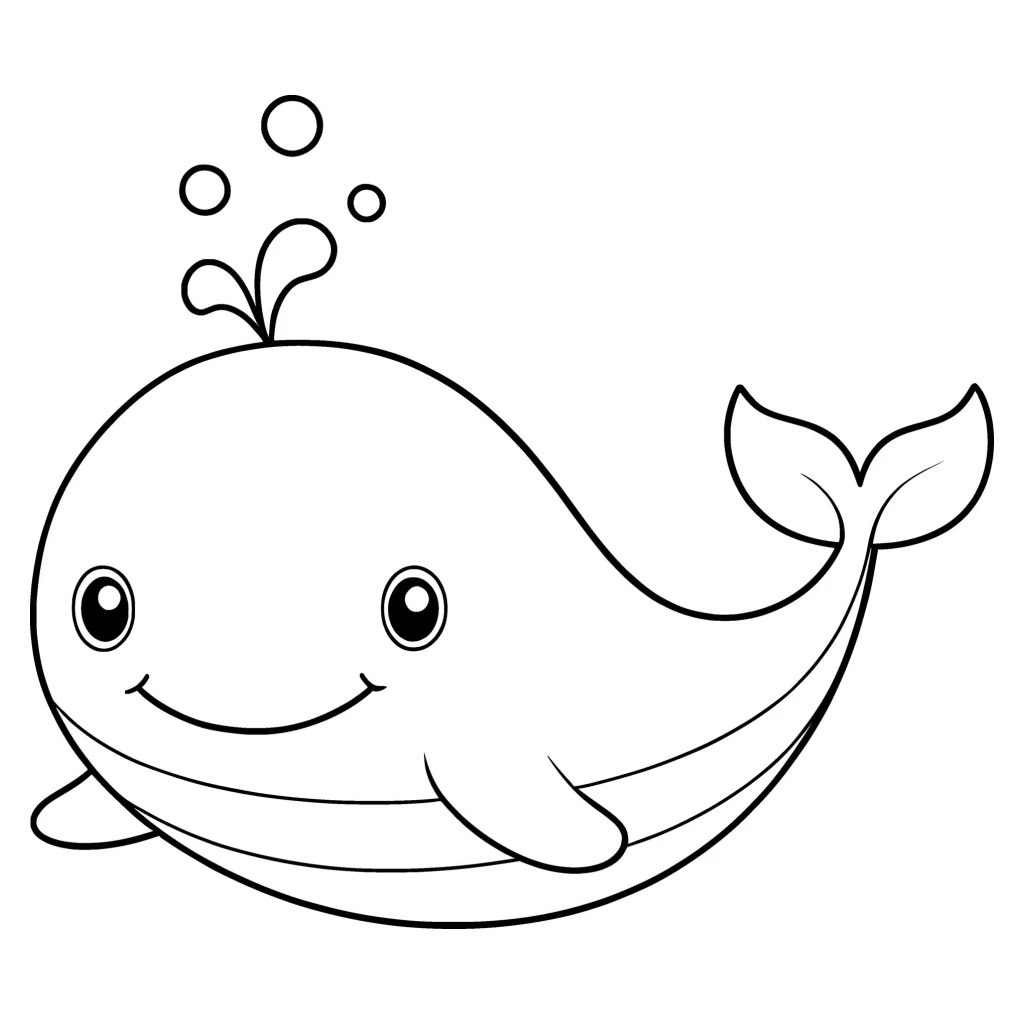 Desenho de Baleia Feliz jogando água para colorir e imprimir grátis