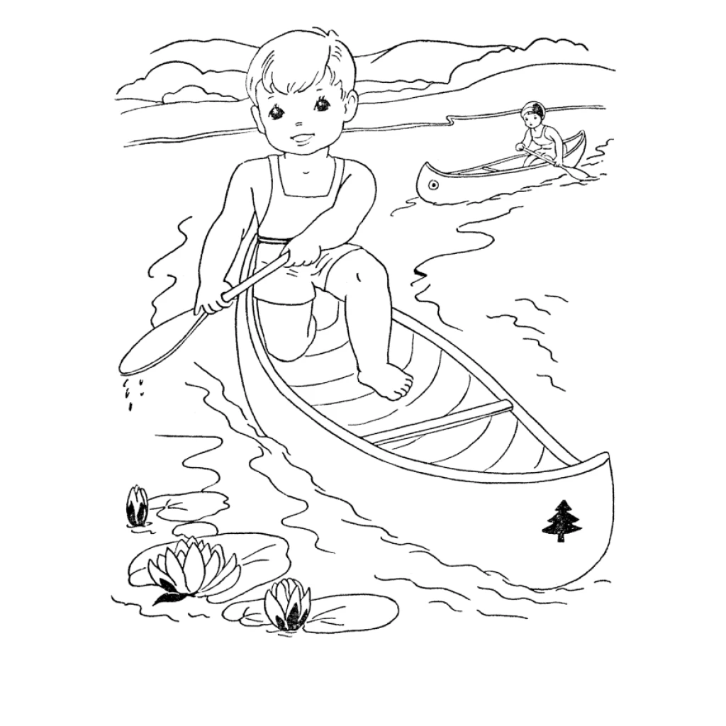Desenho de Criança Remando Em Um Caiaque para colorir e imprimir grátis