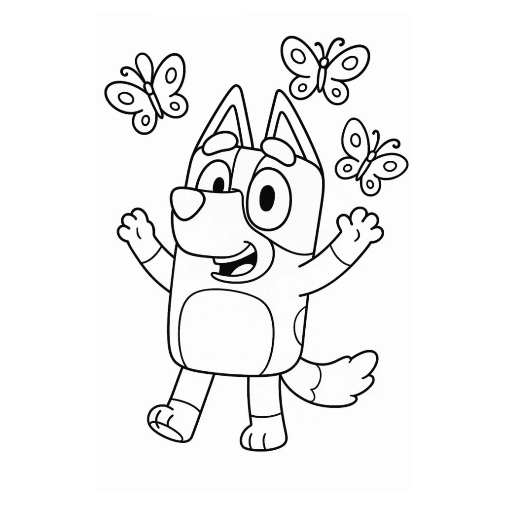 Desenho de Bluey Brincando Com Borboletas para colorir e imprimir grátis