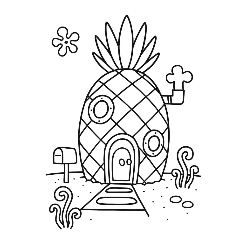 Desenho de Bob Esponja E Sua Casa Abacaxi para colorir e imprimir grátis