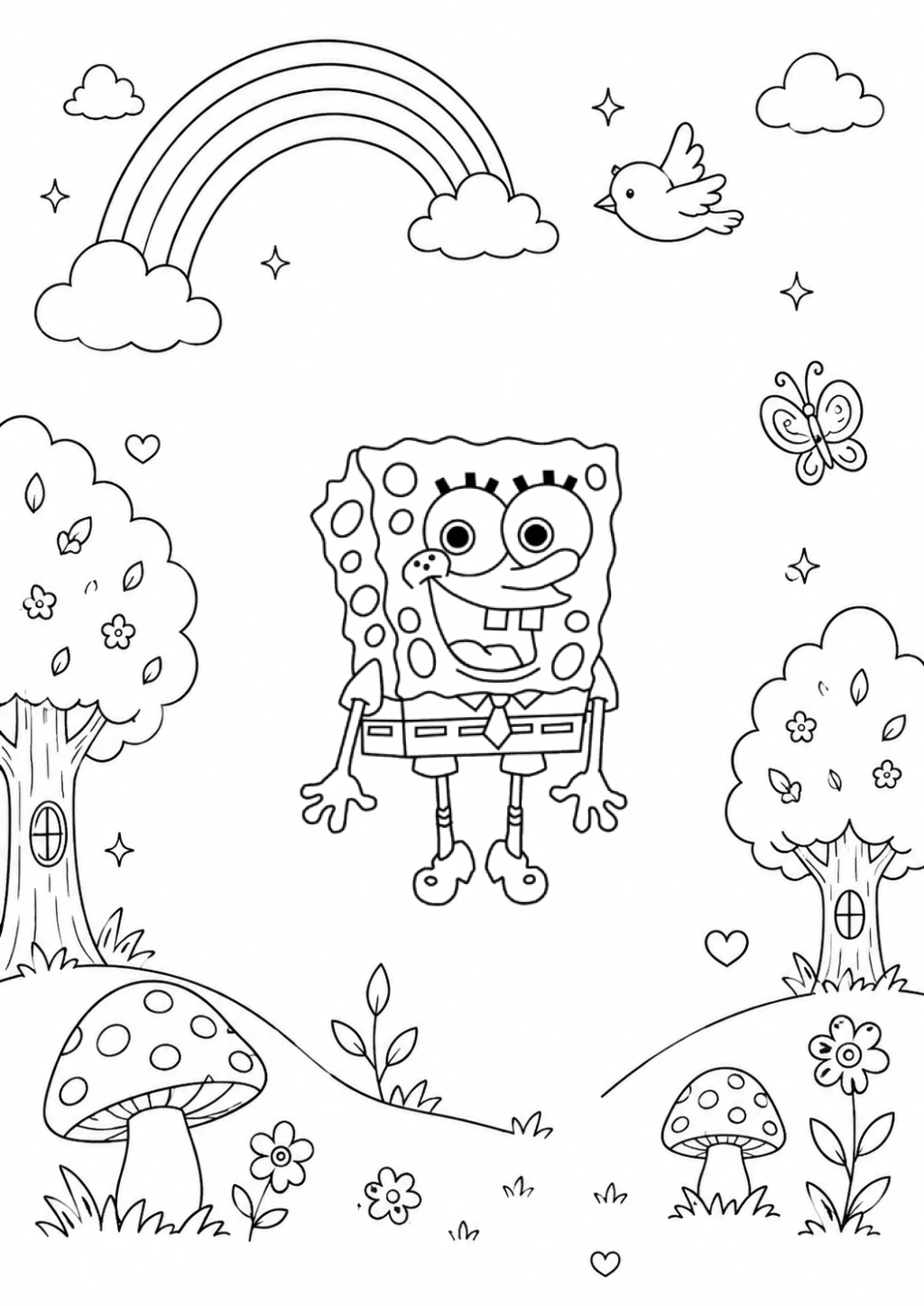 Desenho de Bob Esponja Na Floresta Encantada para colorir e imprimir grátis