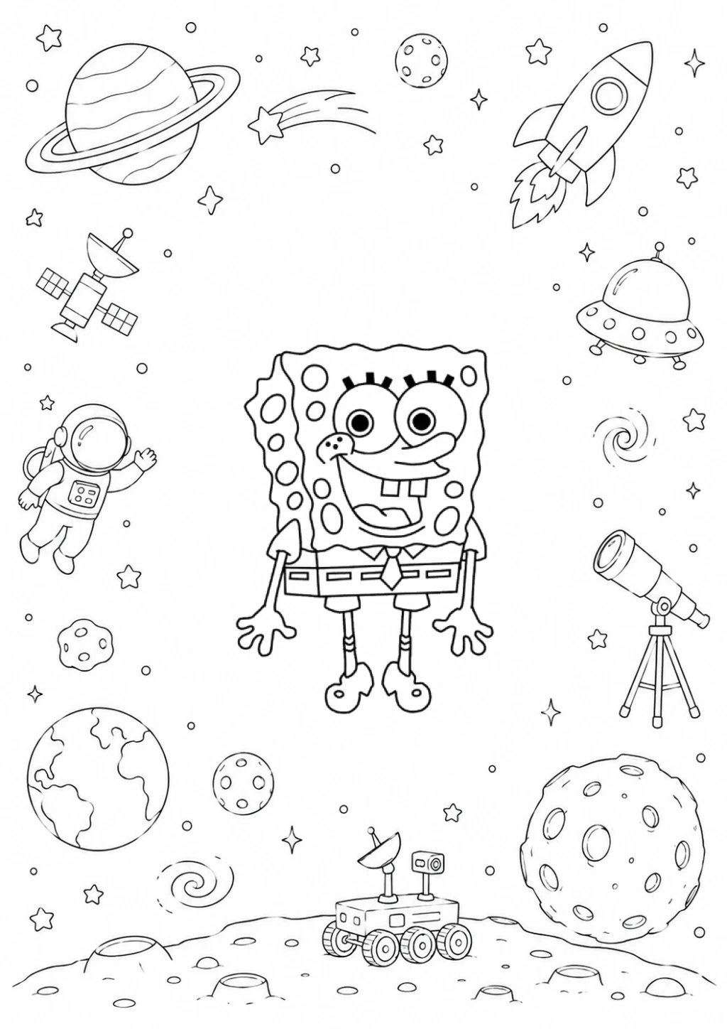 Desenho de Bob Esponja No Espaço Sideral para colorir e imprimir grátis