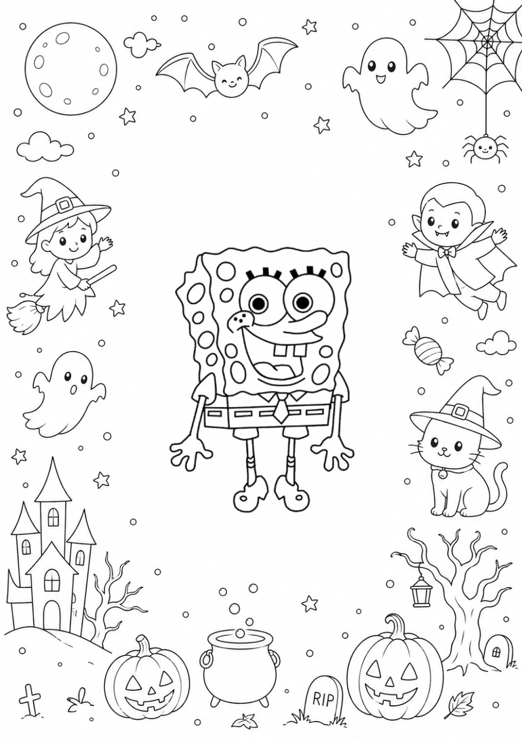 Desenho de Bob Esponja No Halloween para colorir e imprimir grátis