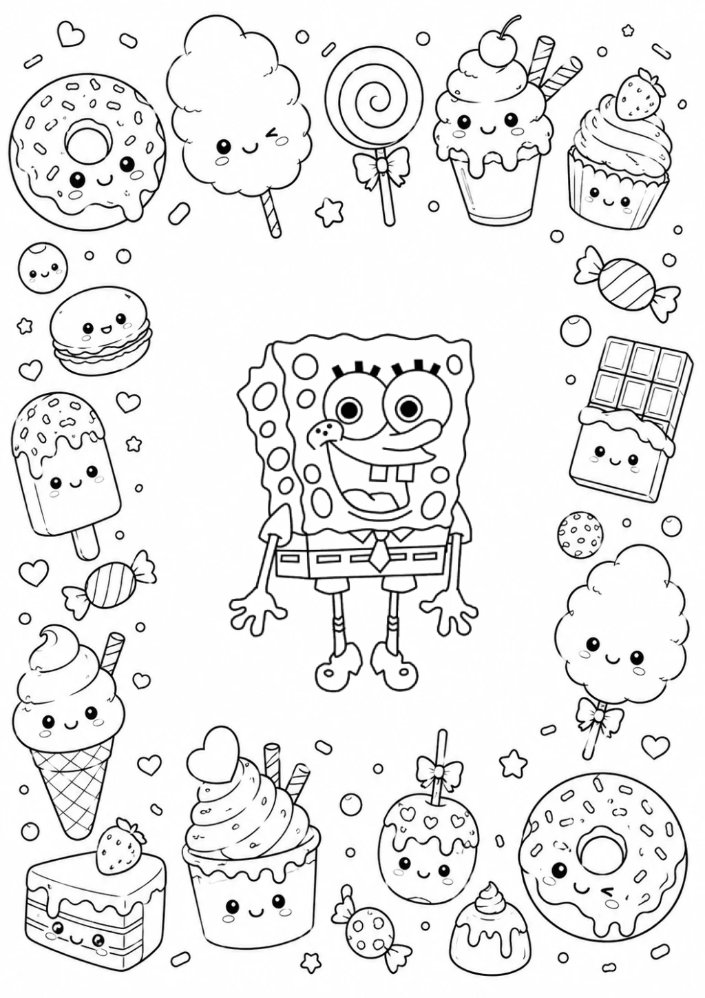 Desenho de Bob Esponja No Mundo Dos Doces para colorir e imprimir grátis