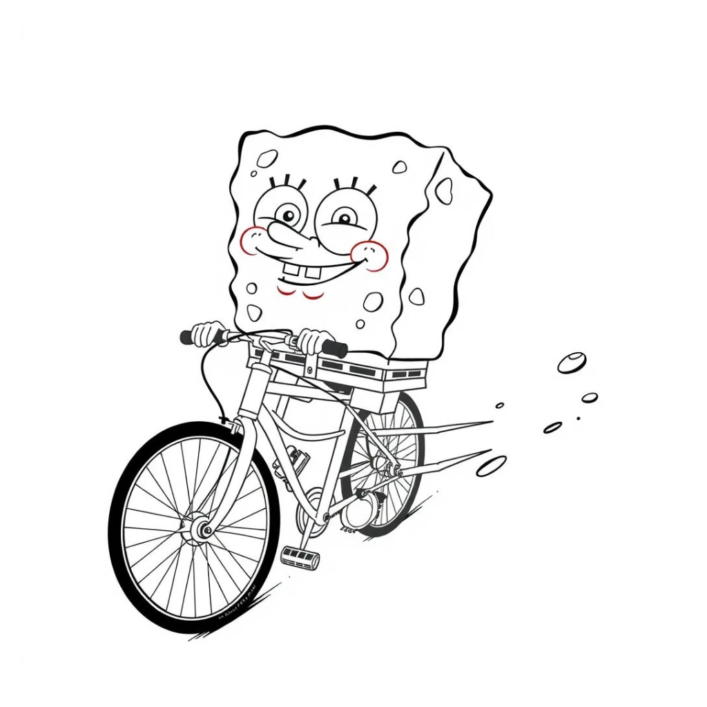 Desenho de Bob Esponja Andando De Bicicleta para colorir e imprimir grátis