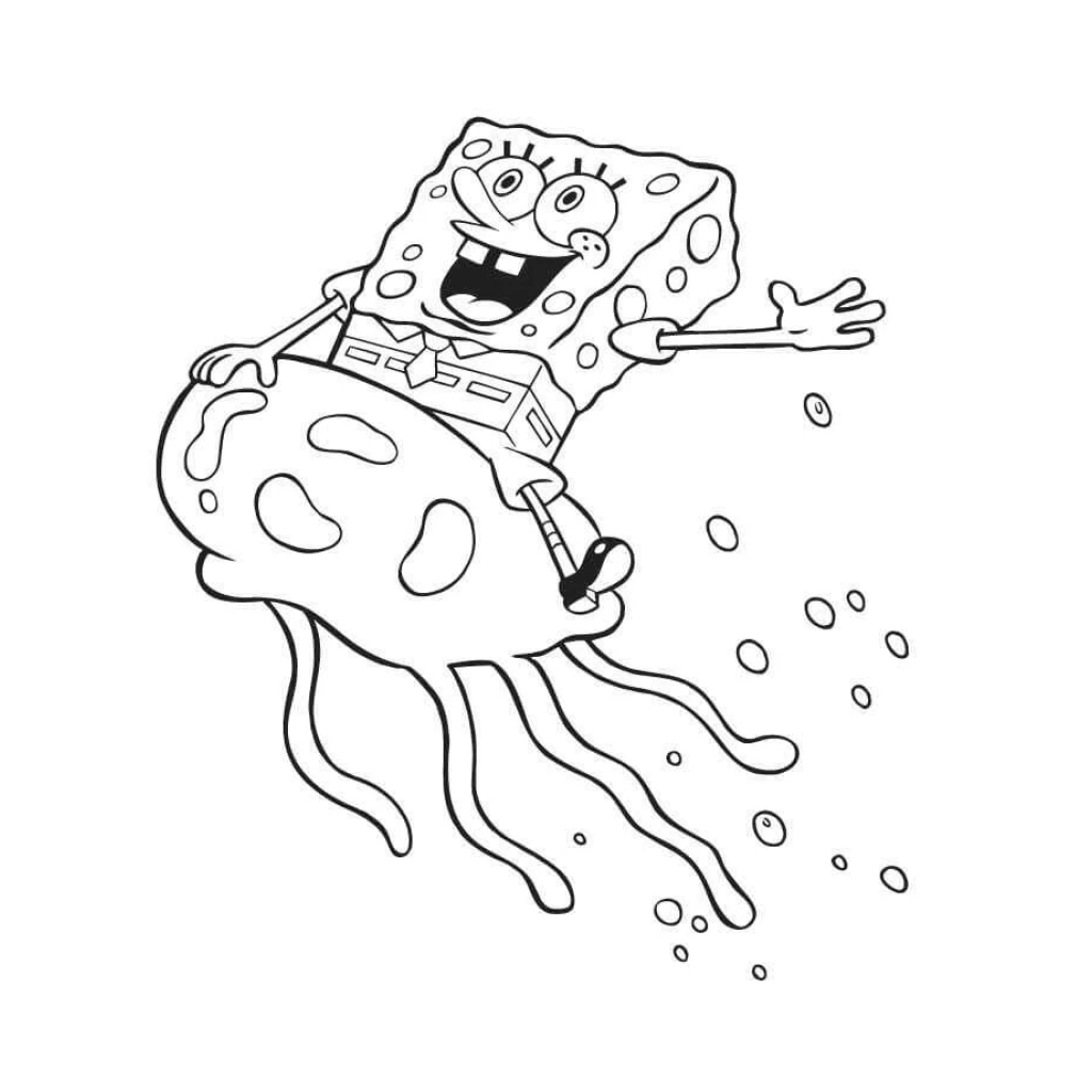 Desenho de Bob Esponja Montando Uma Água Viva para colorir e imprimir grátis
