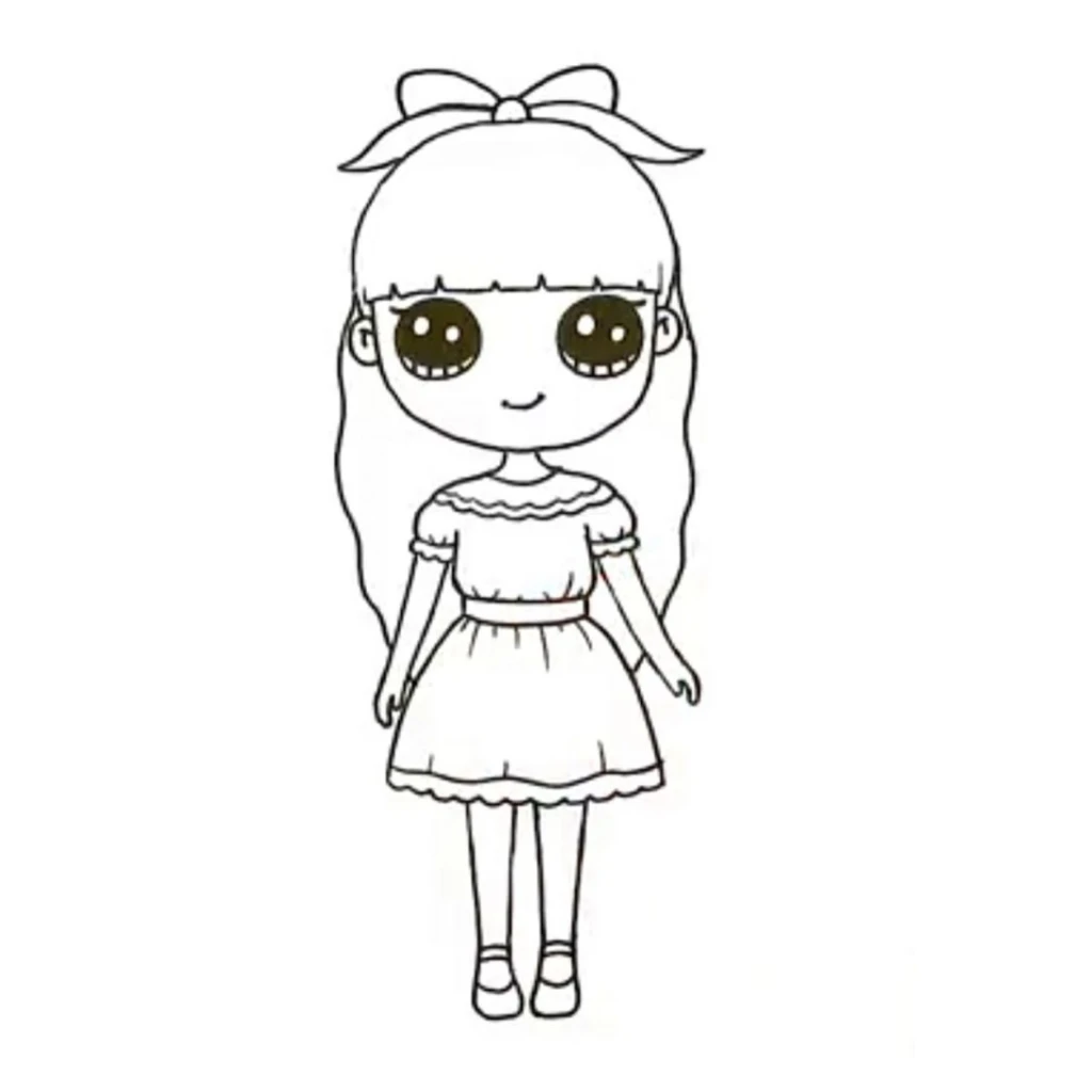 Desenho de Boneca Fofa kawaii para colorir e imprimir grátis