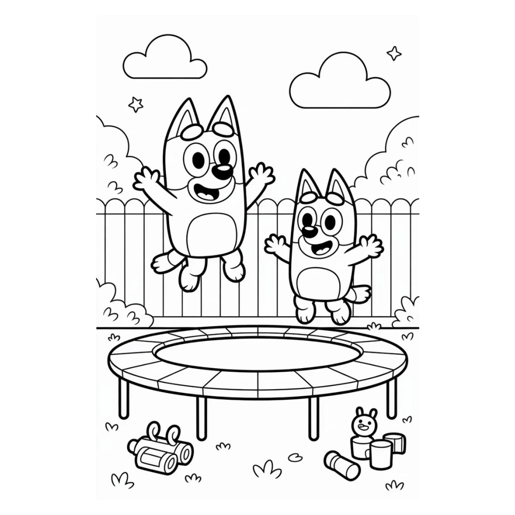 Desenho de Cães Se Divertindo No Trampolim para colorir e imprimir grátis