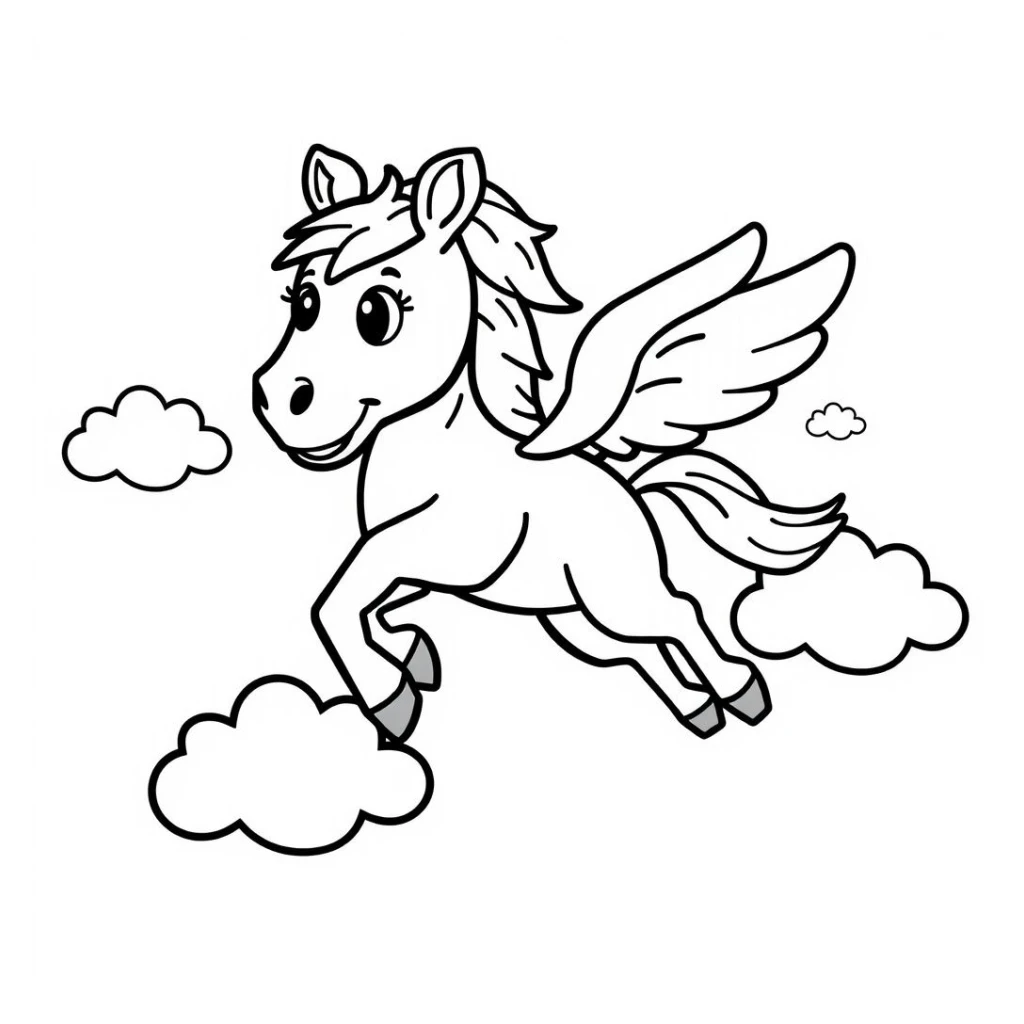 Desenho de Pégaso Mágico Nas Nuvens para colorir e imprimir grátis
