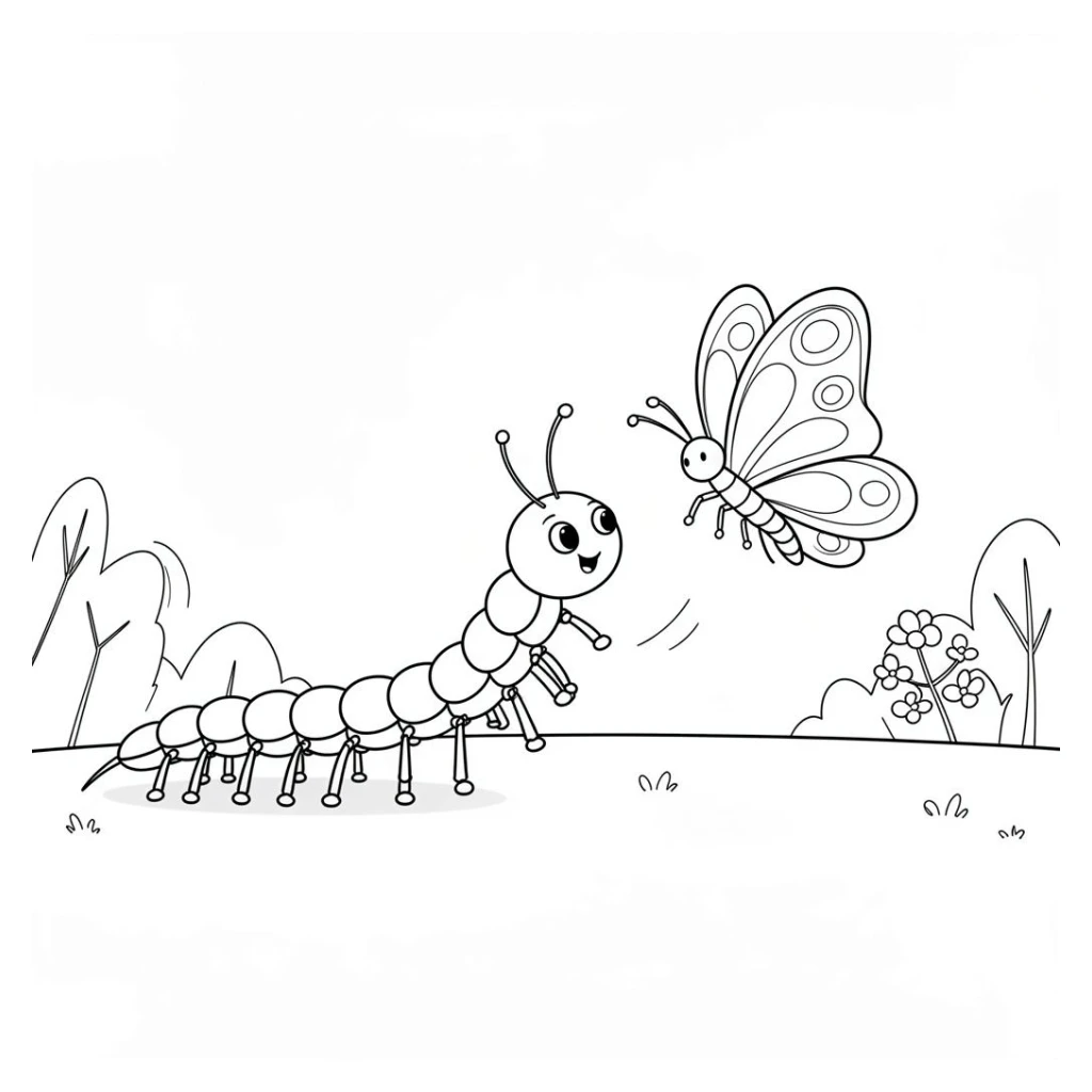 Desenho de Centopéia E Borboleta Brincando para colorir e imprimir grátis