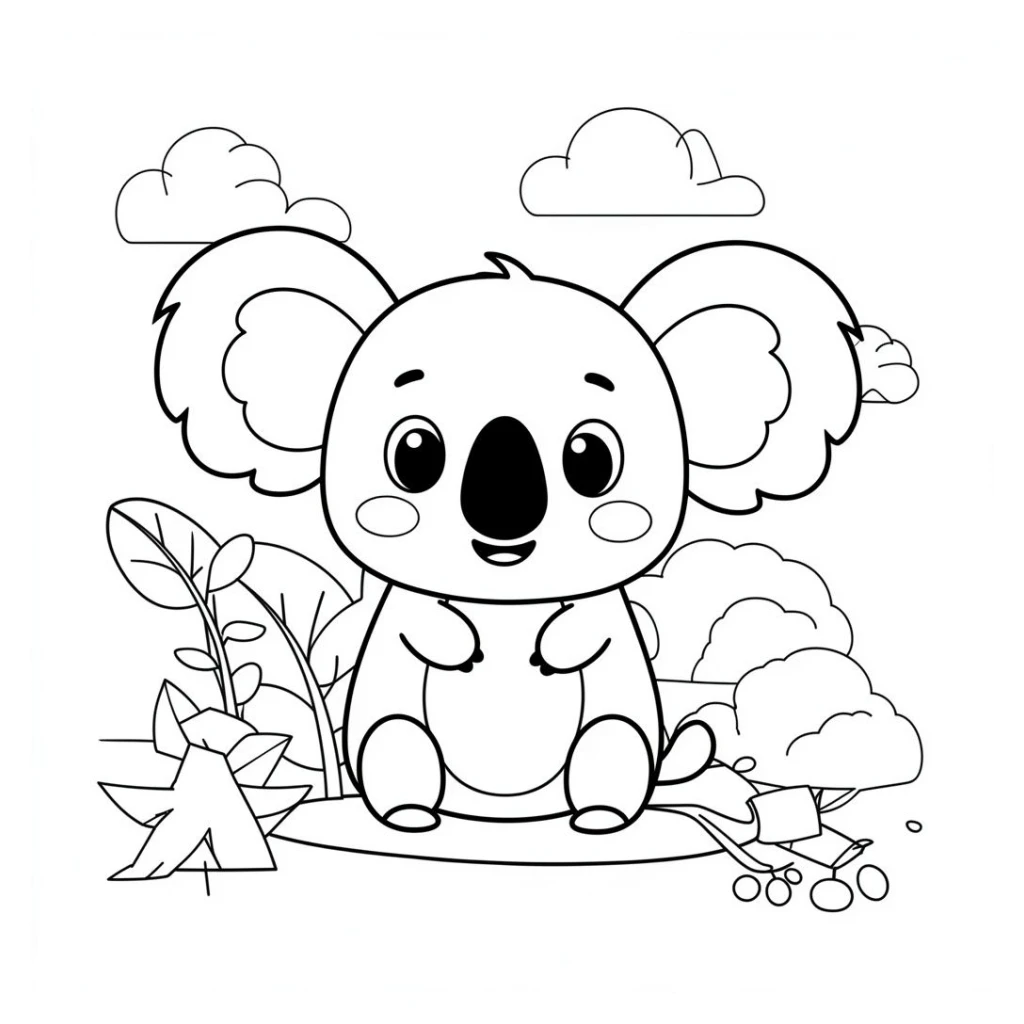 Desenho de Coala super simples e fácil de colorir para crianças para colorir e imprimir grátis