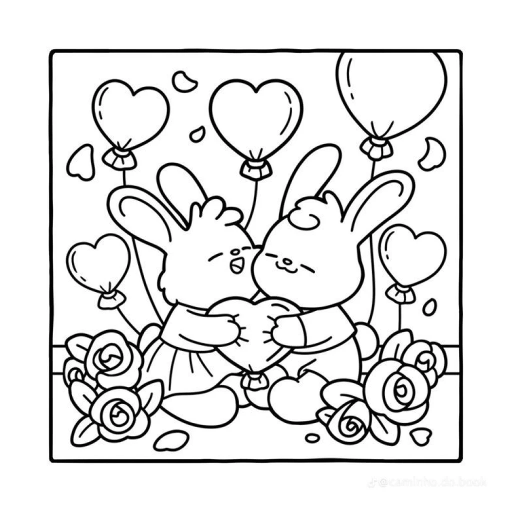 Desenho de Coelhos Apaixonados para colorir e imprimir grátis