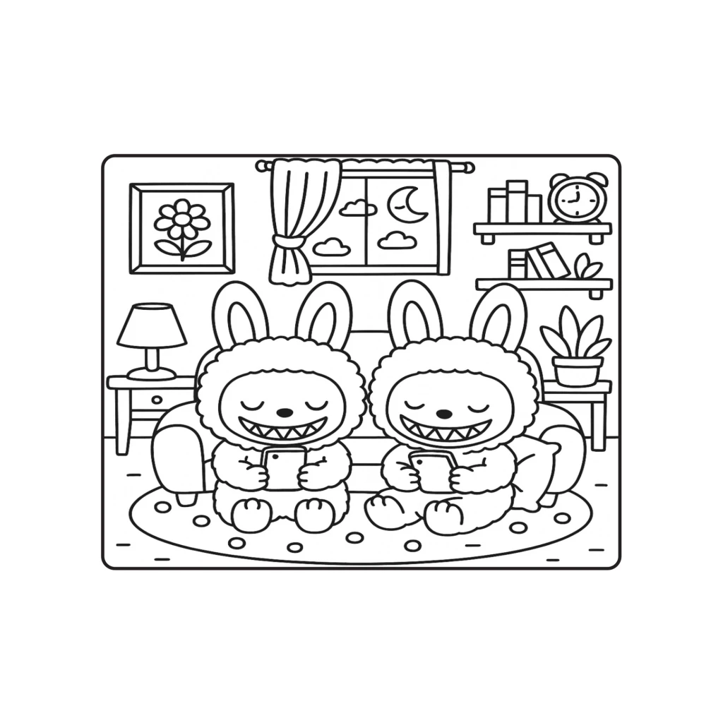 Desenho de Coelhos Divertidos Em Casa para colorir e imprimir grátis
