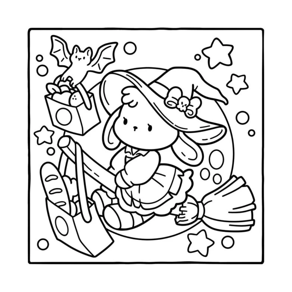 Desenho de Bruxa E Criaturas Mágicas para colorir e imprimir grátis