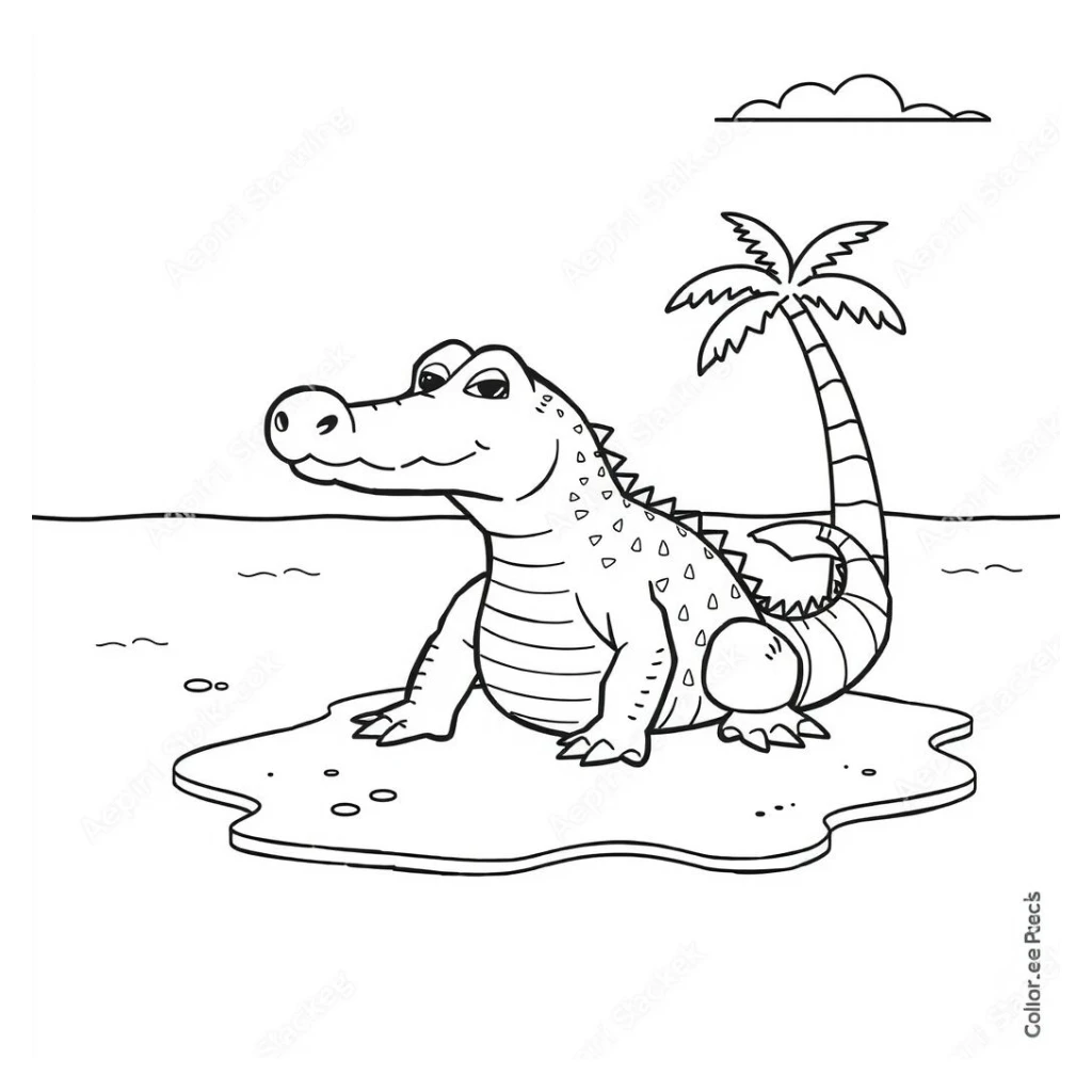 Desenho de Crocodilo Em Uma Ilha para colorir e imprimir grátis