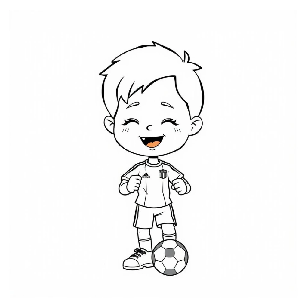 Desenho de Menino Feliz Jogando Futebol para colorir e imprimir grátis