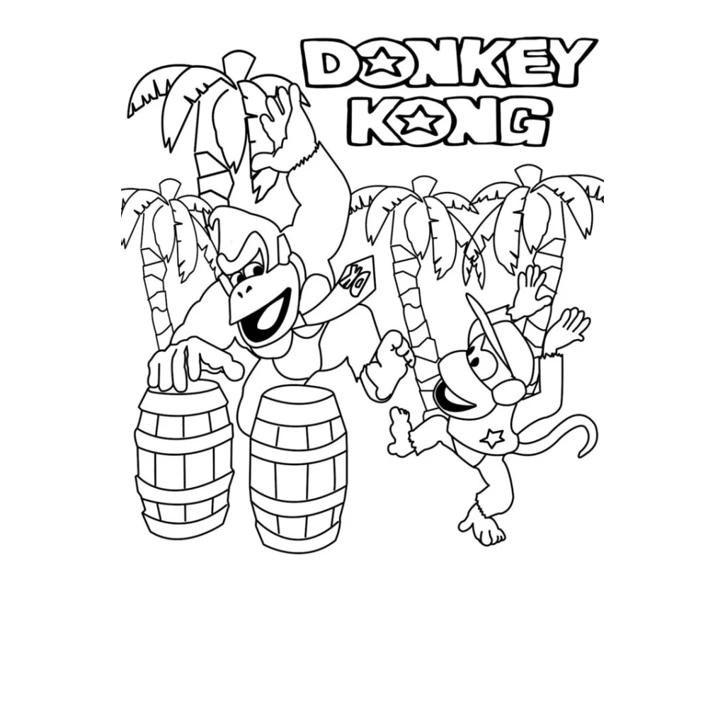 Desenho de Donkey Kong felizes e dançando para colorir e imprimir grátis