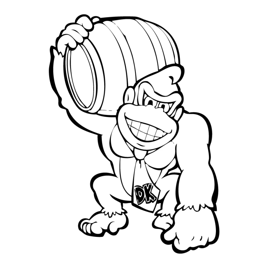 Desenho de Donkey Kong segurando um barril para colorir e imprimir grátis