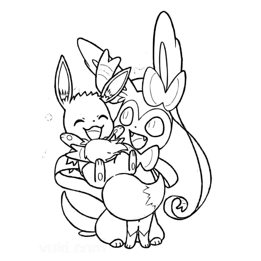 Desenho de Eevee E Sylveon para colorir e imprimir grátis