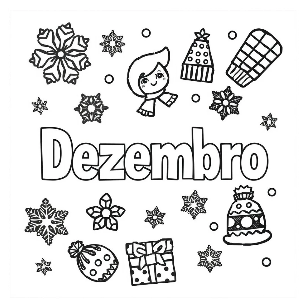 Desenho de Dezembro Com Elementos Fofos para colorir e imprimir grátis