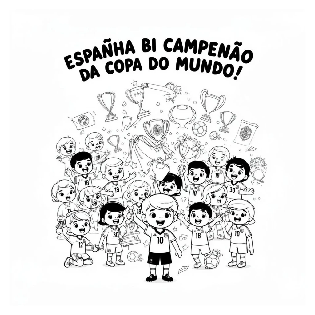 Desenho de Espanha bi campeã da copa do mundo para colorir e imprimir grátis