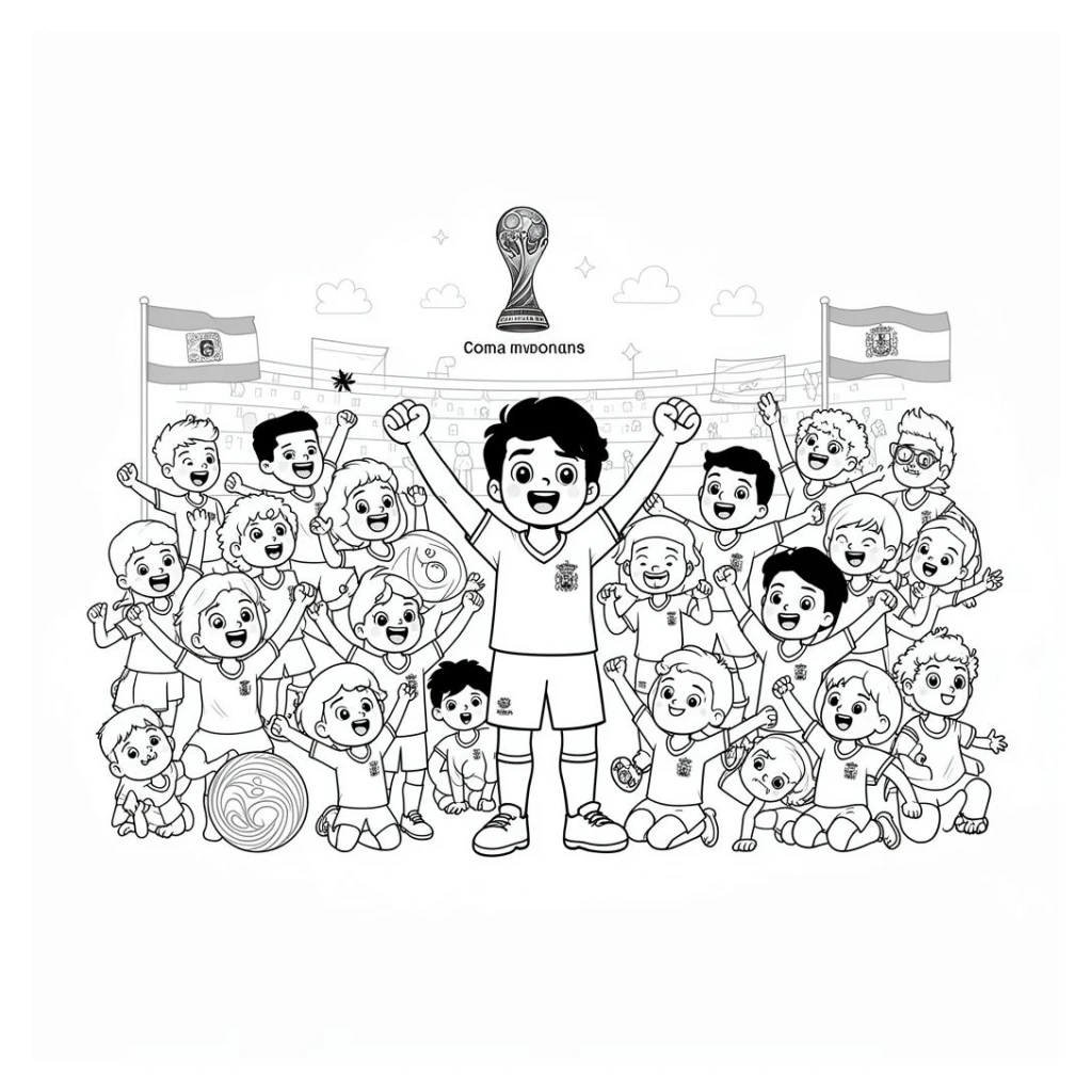 Desenho de Espanha na final da copa do mundo comemorando para colorir e imprimir grátis