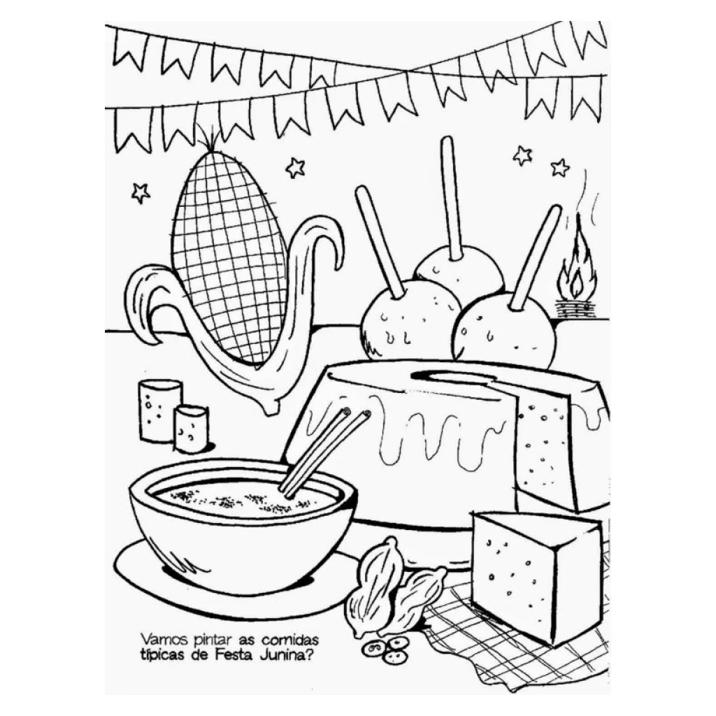 Desenho de Comidas Típicas De Festa Junina para colorir e imprimir grátis