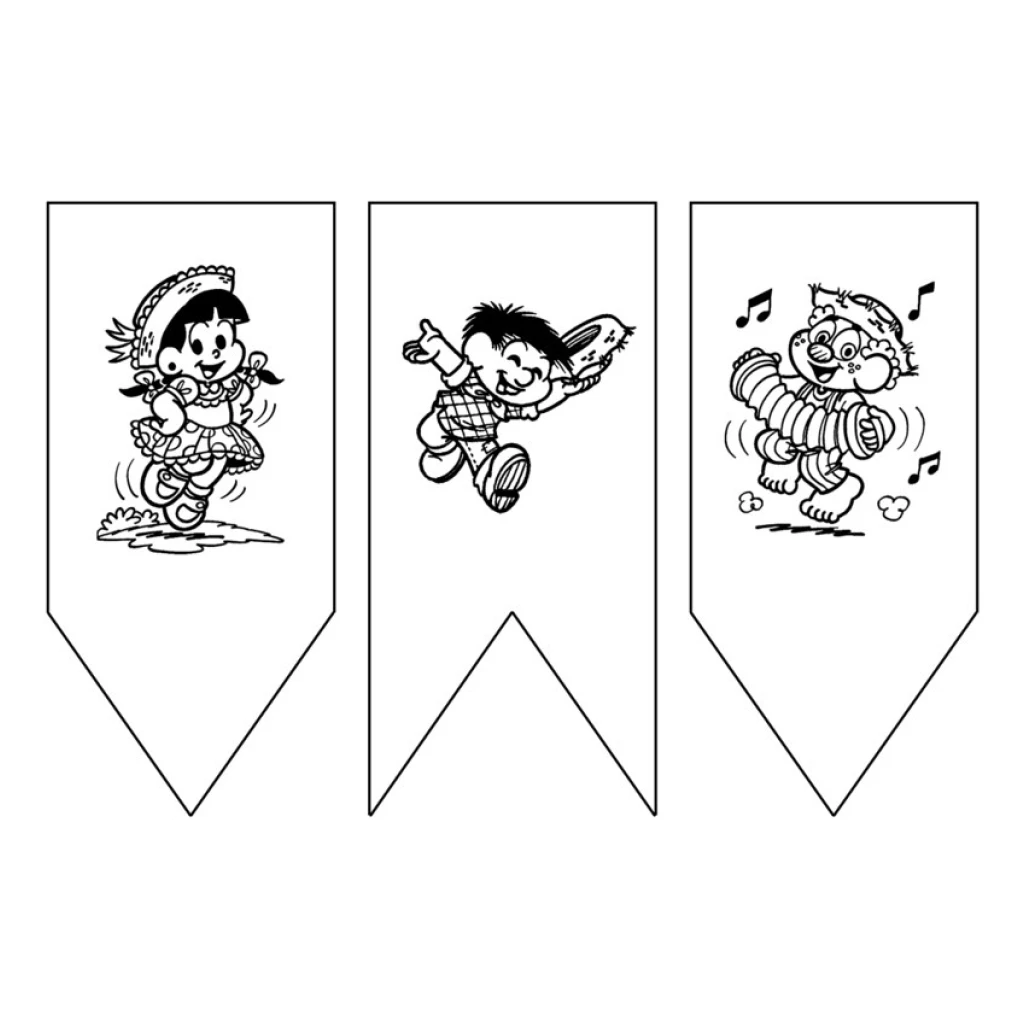 Desenho de Festa Junina com Chico Bento Rosinha e Zé Lelé para colorir e imprimir grátis