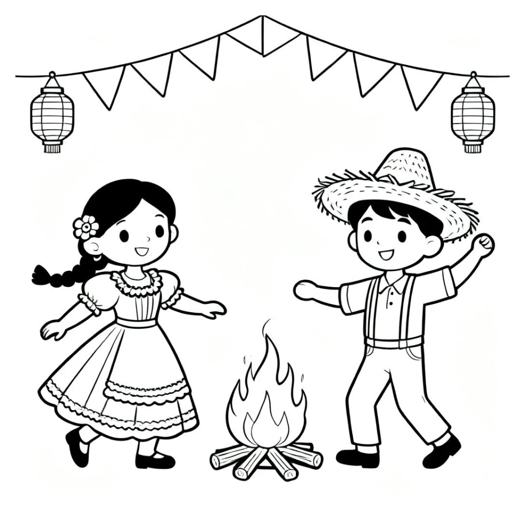 Desenho de Festa Junina Com Crianças para colorir e imprimir grátis