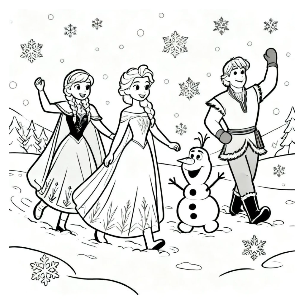 Desenho de Frozen Com Elsa, Anna E Olaf para colorir e imprimir grátis
