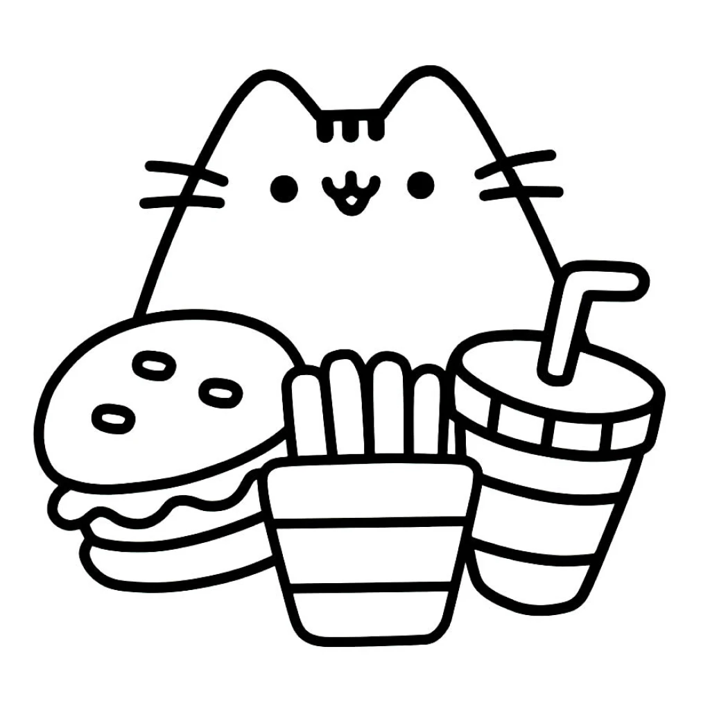 Desenho de Gato Com Comida Rápida para colorir e imprimir grátis