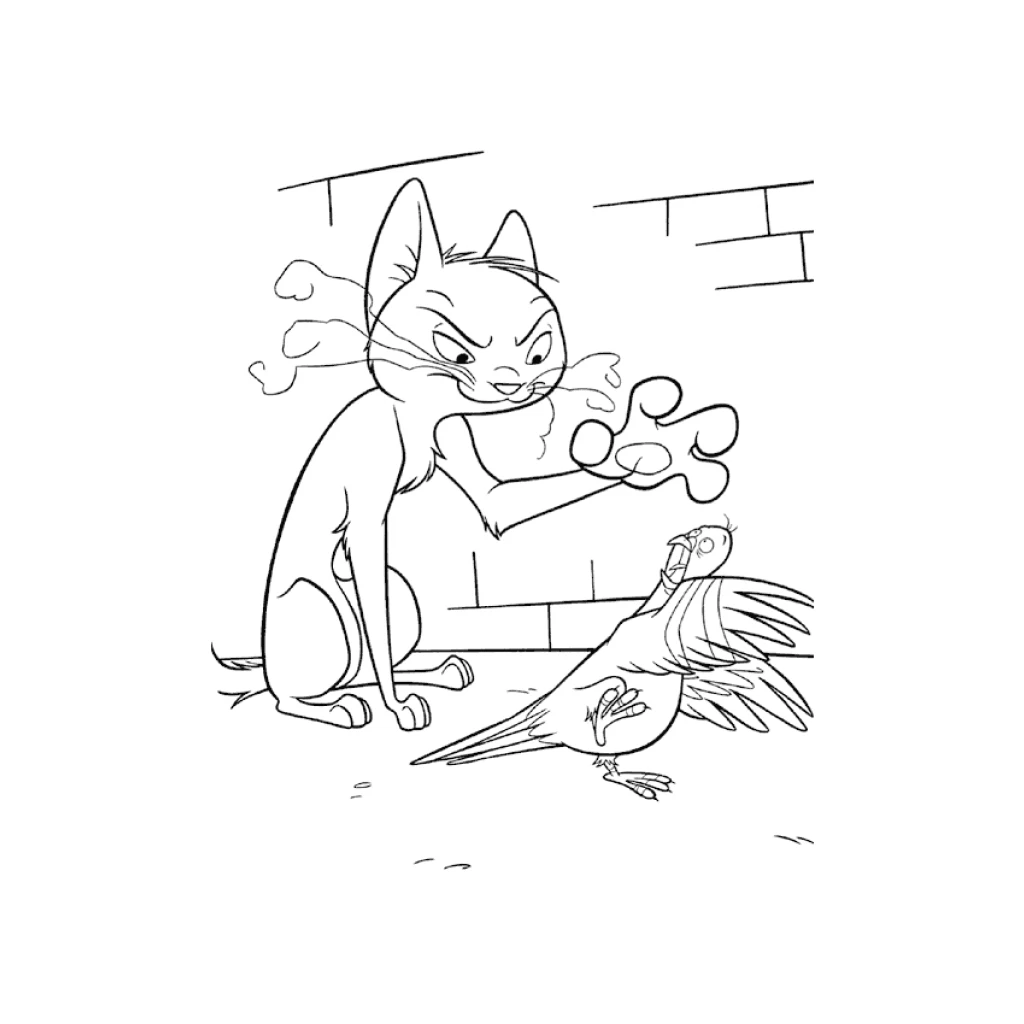 Desenho de Gato E Pássaro para colorir e imprimir grátis