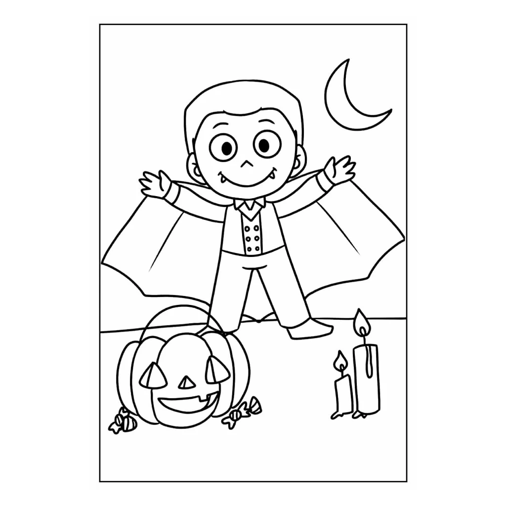 Desenho de Halloween Com Vampiro E Abóbora para colorir e imprimir grátis