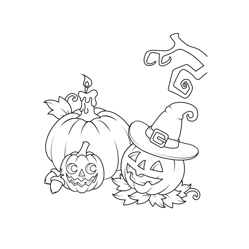 Halloween With Pumpkins coloring page to print for free