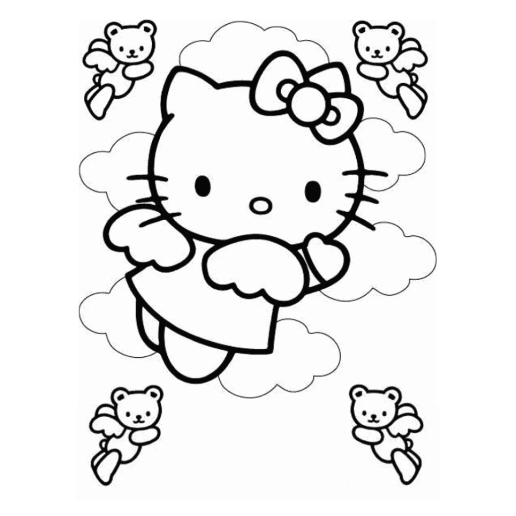 Dibujo de Hello Kitty Con Ositos para colorear e imprimir gratis