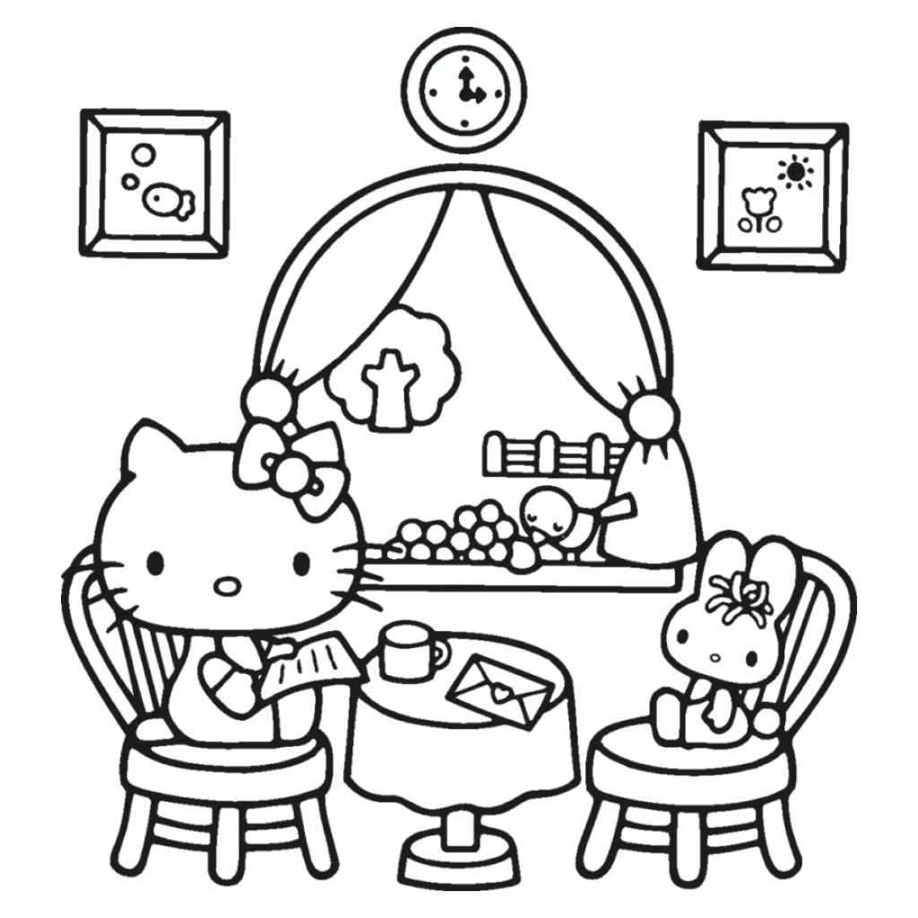 Desenho de Hello Kitty Em Um Café para colorir e imprimir grátis