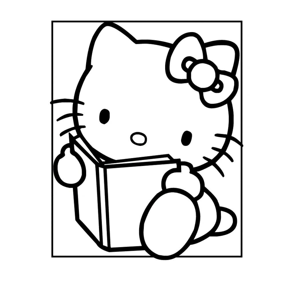Desenho de Hello Kitty Lendo para colorir e imprimir grátis