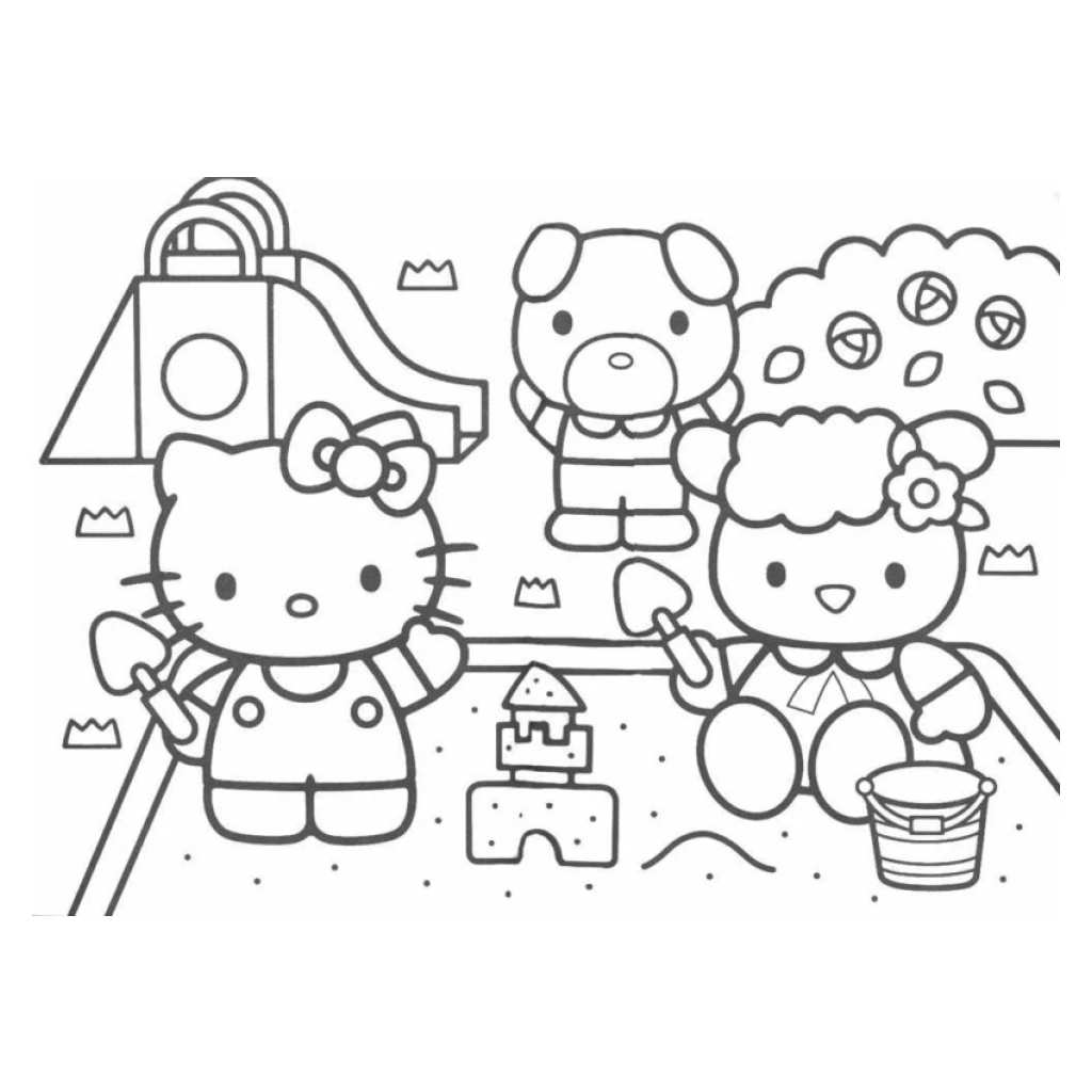 Dibujo de Hello Kitty Y Amigos En El Parque para colorear e imprimir gratis