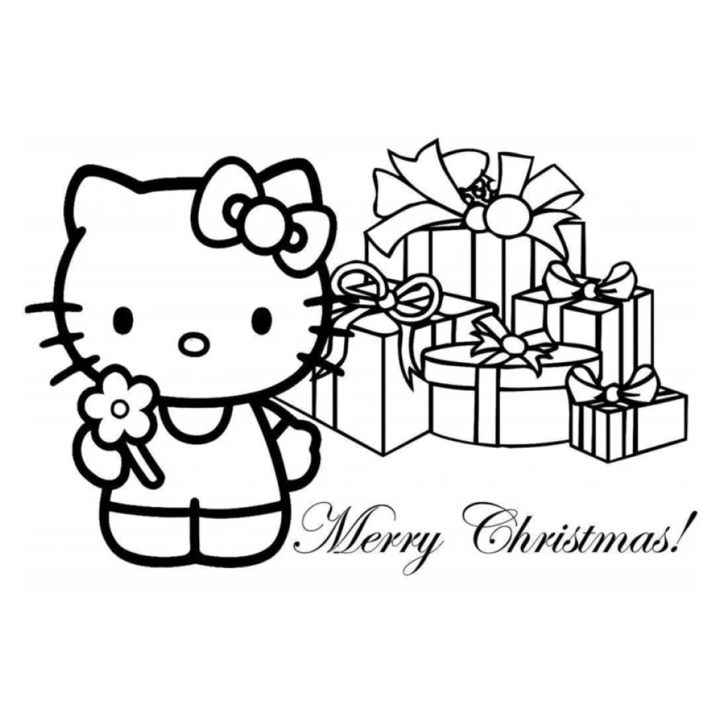 Desenho de Hello Kitty No Natal para colorir e imprimir grátis