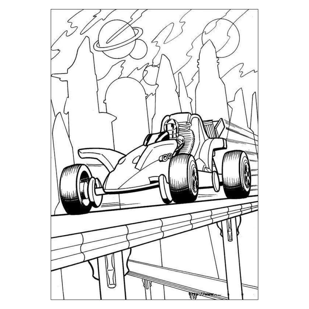 Desenho de Carro De Corrida Em Um Mundo Espacial para colorir e imprimir grátis