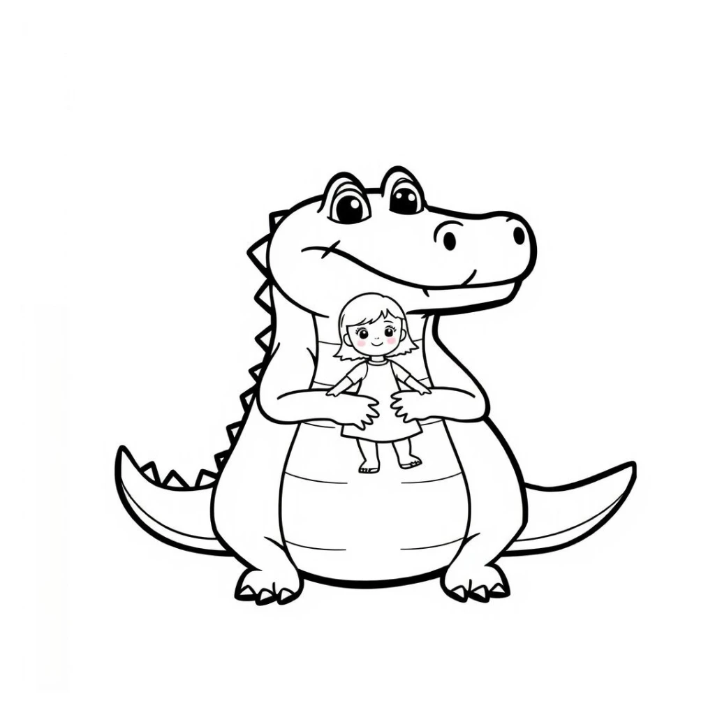 Desenho de Jacaré Amigável Com Criança para colorir e imprimir grátis