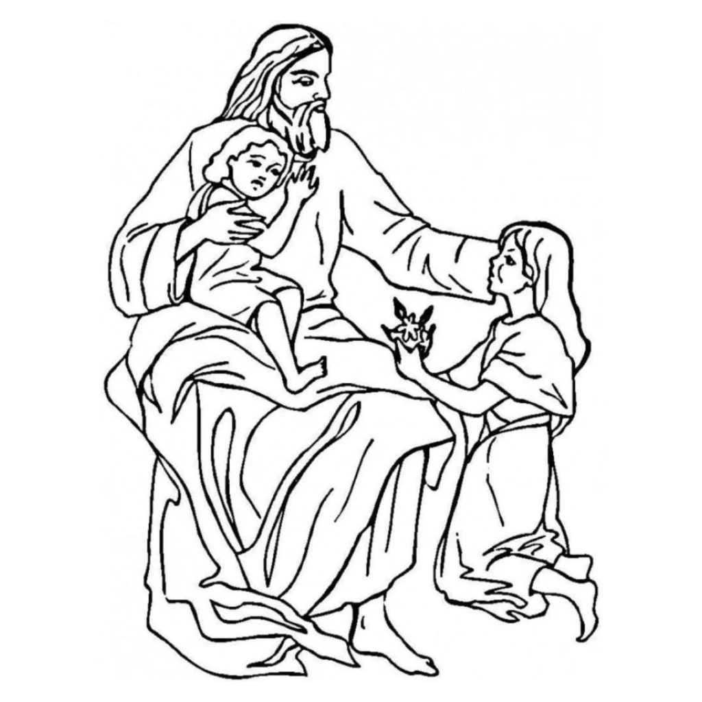 Desenho de Jesus Com Crianças para colorir e imprimir grátis