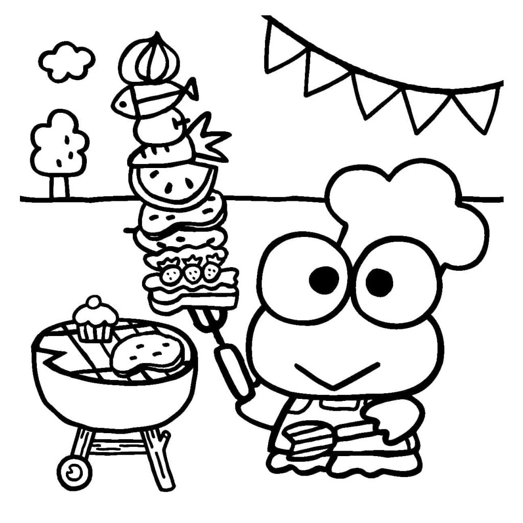 Desenho de Keroppi Na Festa De Churrasco para colorir e imprimir grátis