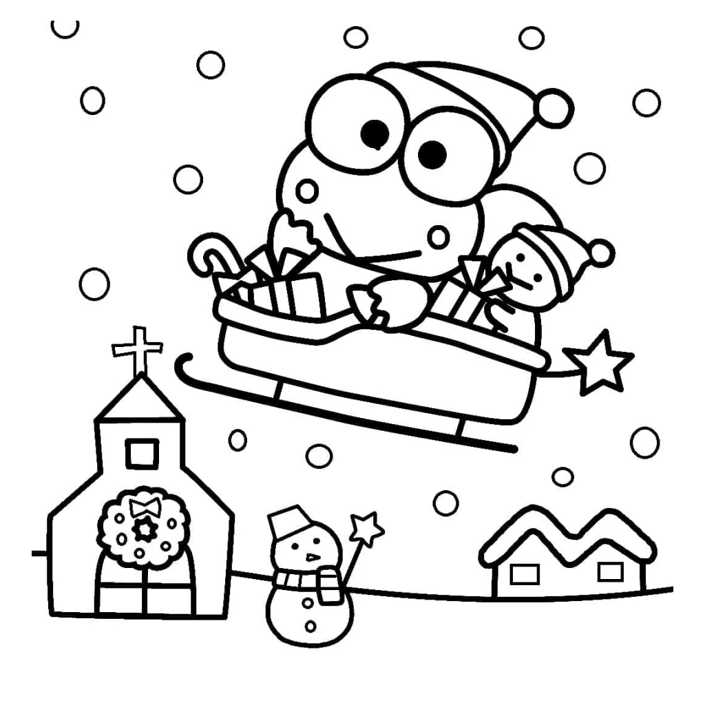Desenho de Keroppi No Natal para colorir e imprimir grátis