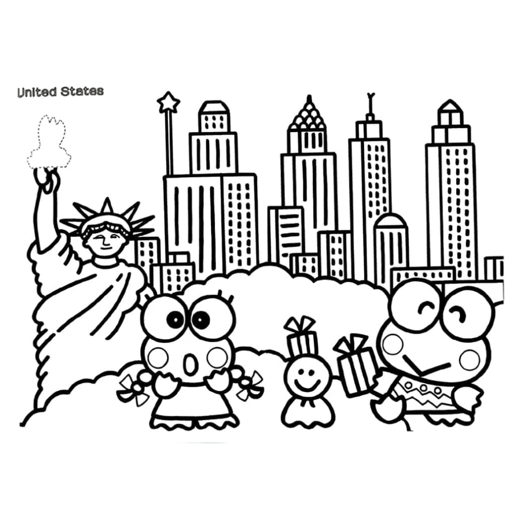 Desenho de Keroppi Nos Estados Unidos para colorir e imprimir grátis