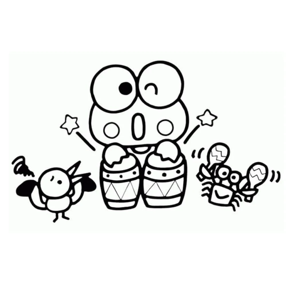 Keroppi Drumming coloring page to print for free