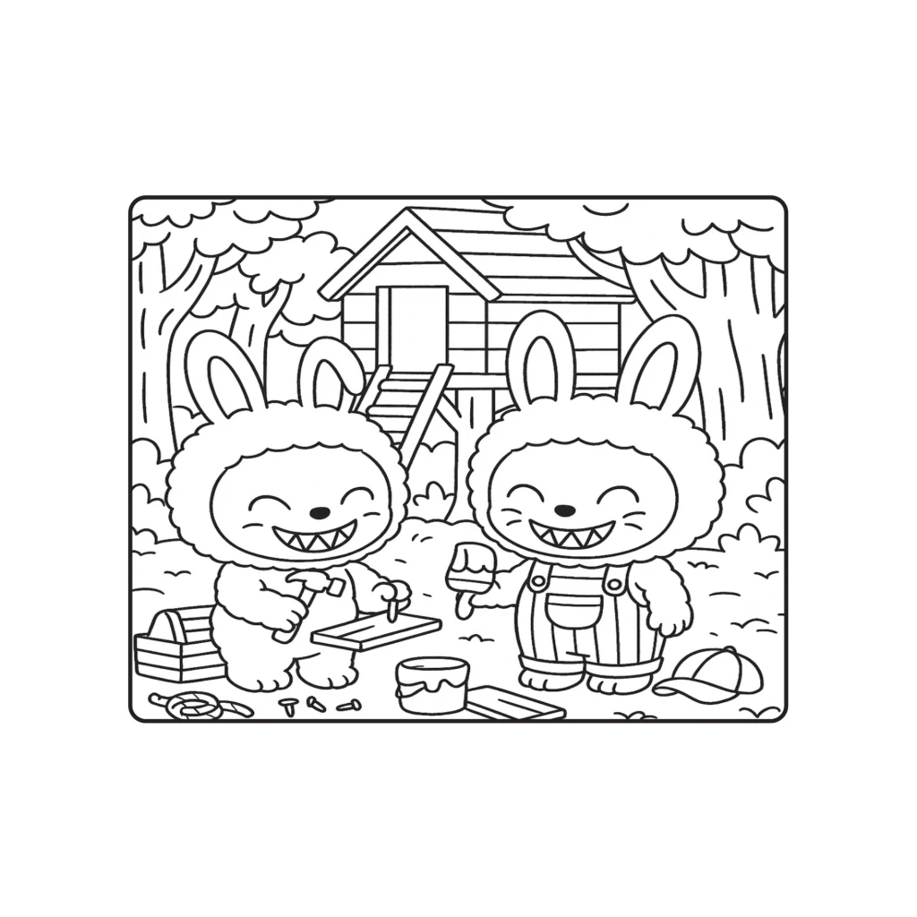 Desenho de Coelhos Brincando Na Floresta para colorir e imprimir grátis