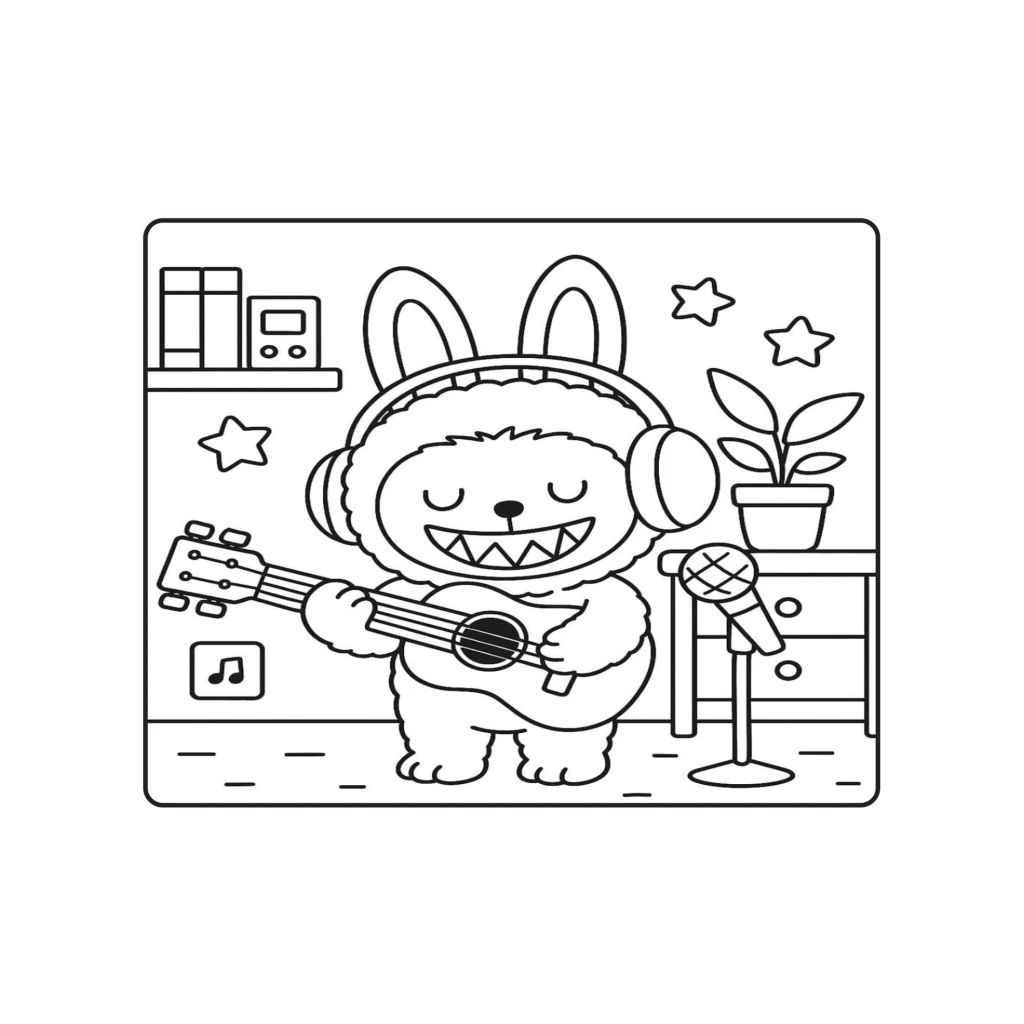 Desenho de Coelho Cantor Com Violão para colorir e imprimir grátis